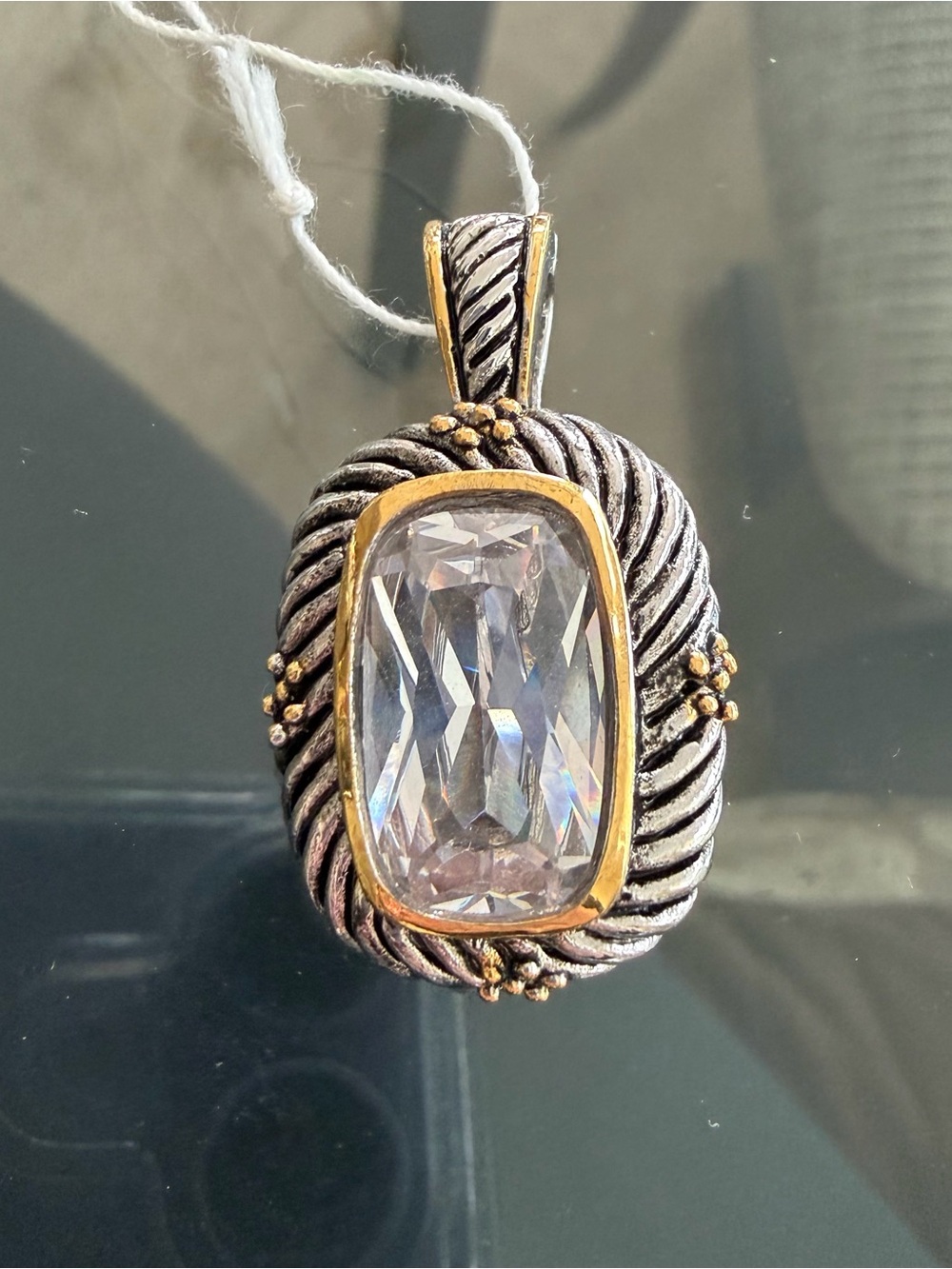 Two-Tone Clear Crystal Rope-Textured Pendant Necklace - Women Jewelry